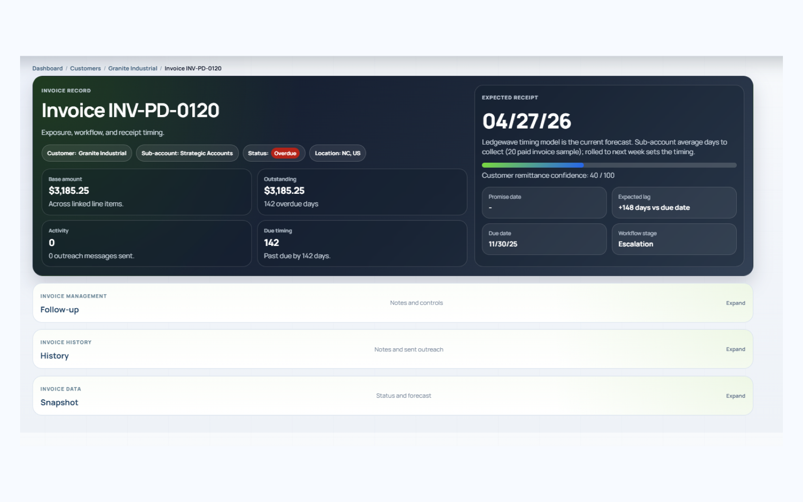 The invoice history screenshot